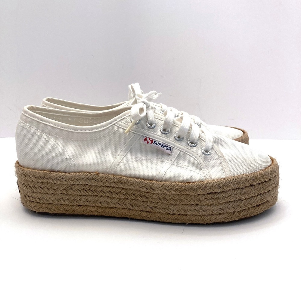 Superga White Espadrille Platform Sneakers Canvas Women's 8.5 EU 39.5